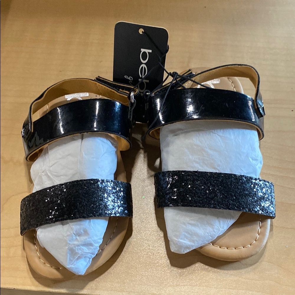 Size 8 Bebe Black Glitter Strap Sandals